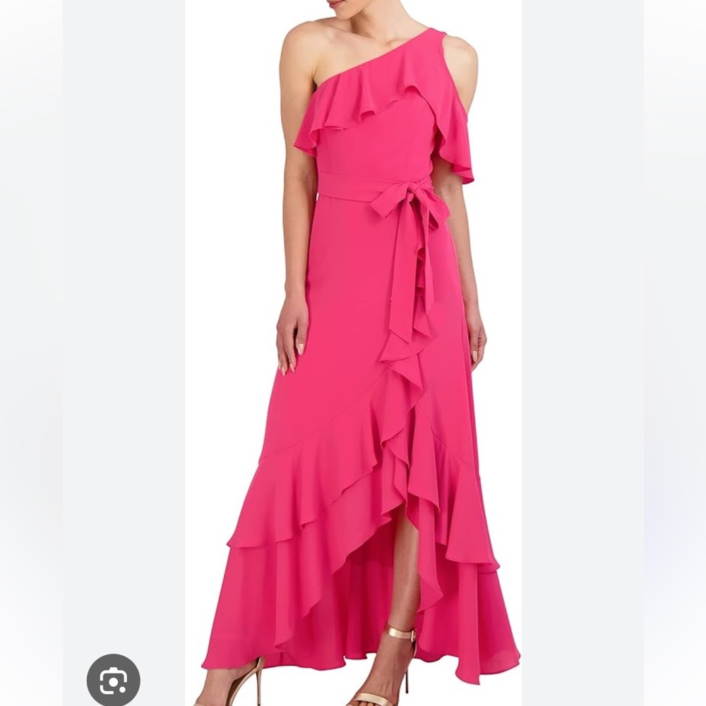 BCBGMaxAzria Pink Ruffle Wrap Maxi Dress